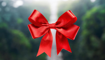 A vibrant red bow elegantly isolated on a transparent or white background, ideal for use in design projects, holiday decor, gift packaging, festive advertisements, or any creative decorativeの素材