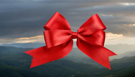 A vibrant red bow presented on a transparent or white background, ideal for enhancing holiday designs, gift packaging concepts, digital artwork, branding visuals, and festive creative projects.の素材