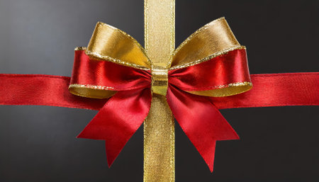 High-quality red ribbon and gold bow isolated against a transparent background. Ideal for Christmas, weddings, birthdays, anniversaries, special events, branding, and digital graphic designの素材