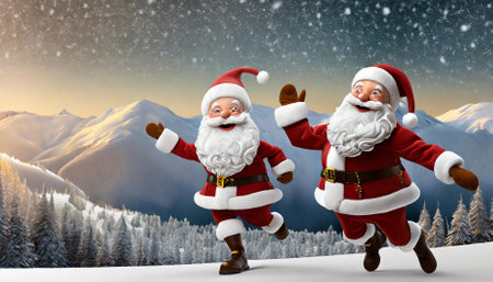 This set of D cartoon Santa Claus characters showcases the iconic holiday figure joyfully dancing, smiling, and celebrating Christmas. Perfectly isolated, these vibrant designs capture the magicの素材