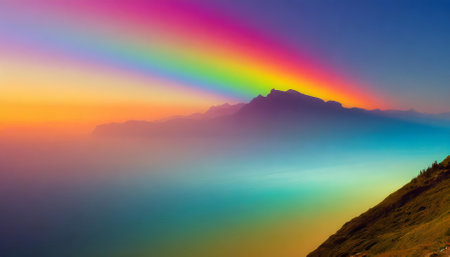 High-quality rainbow gradient overlay image featuring a seamless spectrum blend of vibrant colors. Ideal for digital design, creative backgrounds, overlays, and aesthetic enhancement projects.の素材