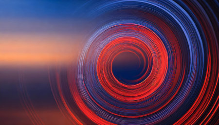 Immerse in the vibrant interplay of red and blue in this stunning spiral design with a dynamic circular orbit rotation. The abstract background offers a modern aesthetic and spacious area forの素材