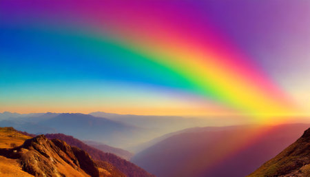 This captivating rainbow gradient overlay features a seamless blend of vivid colors, perfect for enhancing digital art, creative projects, photography, graphic designs, or contemporary aestheticの素材