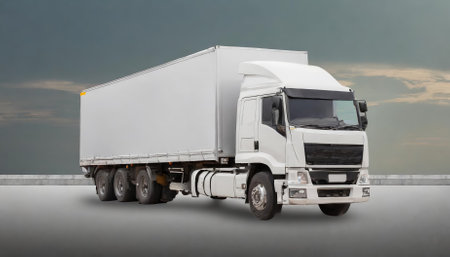 Versatile white truck image isolated from the background, ideal for commercial applications like logistics, transport, or advertising. This high-resolution photo showcases clean, modernの素材