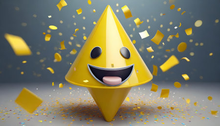 Experience the joy of celebration with this D-rendered Yellow Party Popper Emoji icon, featuring a dynamic confetti explosion. Perfect for events, festive designs, and lively party visuals inの素材