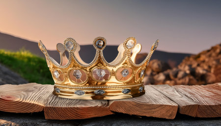 This illustration features a magnificent golden crown isolated on a transparent background, perfect for use in various design projects. Ideal for royaltythemed graphics, invitations, and promotional materials.の素材