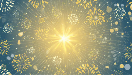 This mesmerizing golden light explosion background features a captivating burst of radiant energy and vibrant hues. Ideal for use in graphic design, digital artwork, and various creative projects.の素材
