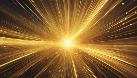 This mesmerizing image, titled Golden Light Explosion Background, showcases a vibrant explosion of golden light, radiating warmth and energy. Ideal for use in digital art, web design, and various creative projects.の素材