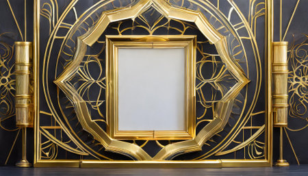 This exquisite Golden Art Deco Frame embodies the luxurious style of the Art Deco era, featuring intricate detailing and a sophisticated finish. Perfect for enhancing your favorite artworks or photos.の素材