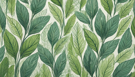 This charming handdrawn illustration features a delightful pattern of green plants and leaves, showing simple organic shapes. Perfect for natureinspired designs, ecofriendly projects, and botanical art.の素材
