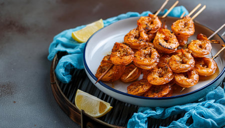 Savor the taste of summer with these fresh hot grilled Cajun shrimp skewers. Perfectly seasoned and cooked on the grill, they are a musttry for seafood lovers looking for a flavorful dish.の素材