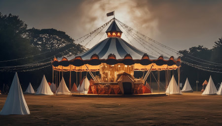 Experience the thrills and chills of the Halloween Haunted Circus, where eerie clowns, ghostly acrobats, and haunted attractions come together to create an unforgettable night of frightful fun and laughterの素材