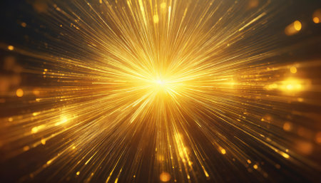 Immerse yourself in the breathtaking beauty of this golden light explosion background. Perfect for enhancing designs, presentations, and digital art with its vibrant energy and warm tones.の素材