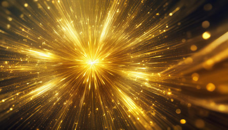 Immerse yourself in the mesmerizing beauty of this golden light explosion background, showcasing vibrant hues and dynamic patterns. Ideal for enhancing designs, presentations, and artistic endeavors.の素材