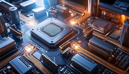 Explore this stunningly detailed image of a chromefinished supercomputer texture, highlighting intricately circuitry, cooling mechanisms, and futuristic design. Perfect for tech enthusiasts and digital artists alike.の素材