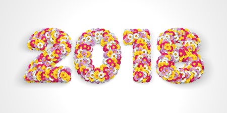 2018 Floral Typo with marguerites in big letters on white