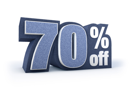 Discount price sign in blueish denim look, isolated on white background, 3D rendering
