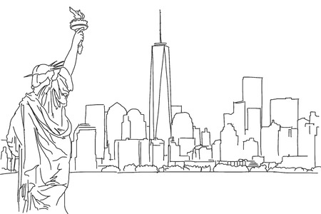Free hand sketch of New York City skyline. Vector Outline Scribbleのイラスト素材