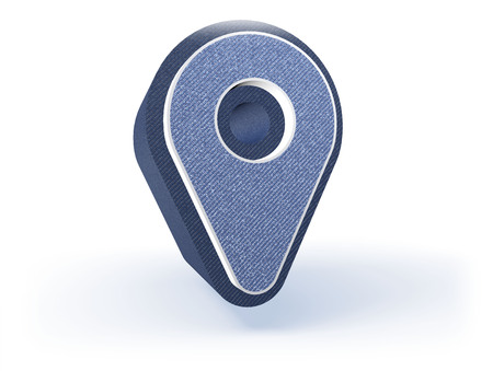 Shopping Icon in blueish denim look, isolated on white background, 3D renderingの写真素材
