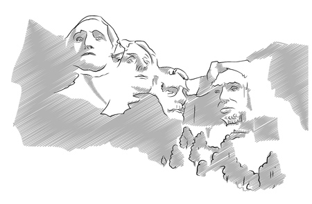 Mount Rushmore Sculpture Sketched Vector Illustration, Grey Shaded Versionのイラスト素材