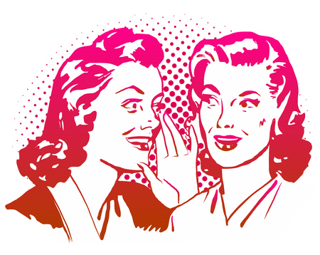 Vintage Gossip Girls Artwork. Hand Drawn Vector Sketch.のイラスト素材