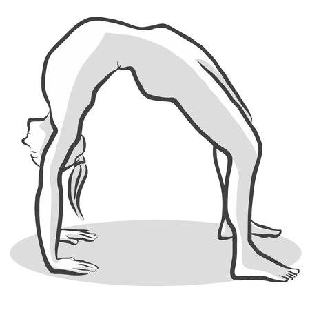 bridge Pose or Upward Facing Bow or Urdhva Dhanurasana Yoga, Free Hand drawn vector halftone Sketchのイラスト素材