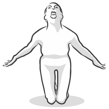 Scary Ghost Boo Simhasana Yoga Pose, Free Hand drawn vector halftone Sketchのイラスト素材
