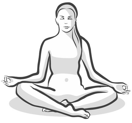 Hand Drawn Siddhasana Perfect Pose, Yoga Woman. Vector Outline Illustration.のイラスト素材