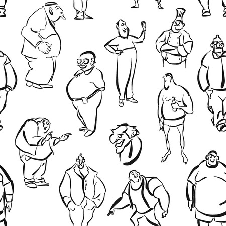 Seamless Fat Men Wall Art Pattern, Vector Sketched Artworkのイラスト素材