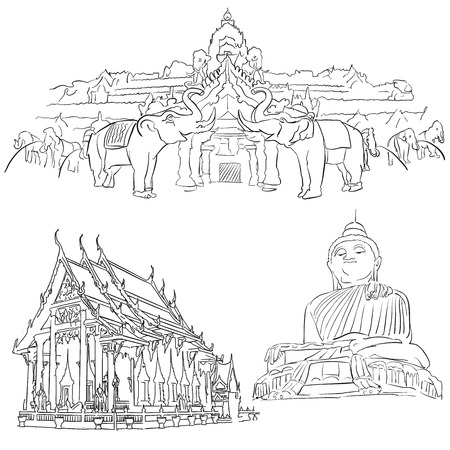 Phuket Thailand, Famous Destination Landmarks, Hand drawn Vector Artworkのイラスト素材