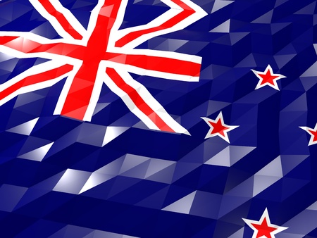 Flag of New Zealand 3D Wallpaper Illustration, National Symbol, Low Polygonal Glossy Origami Styleの写真素材
