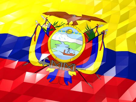 Flag of Ecuador 3D Wallpaper Illustration, National Symbol, Low Polygonal Glossy Origami Styleの写真素材