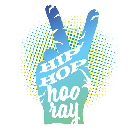 Hip Hop Hooray on Peace Hand Sign, Colored Outline Artworkのイラスト素材