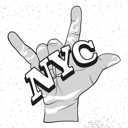 NYC on Rock Hand Devil Horn, Art Illustrationのイラスト素材