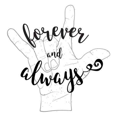 Forever and Always Quote with Devil Hand Symbol, Hand written Typeface, Sketched Artworkのイラスト素材