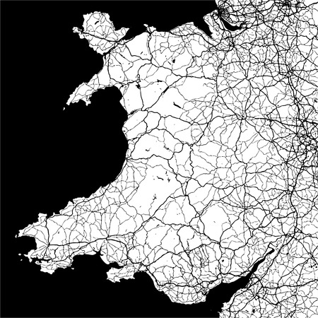 Wales, Great Britain, Monochrome Map Artprint, Outline Version, ready for color change, Separated On Whiteのイラスト素材
