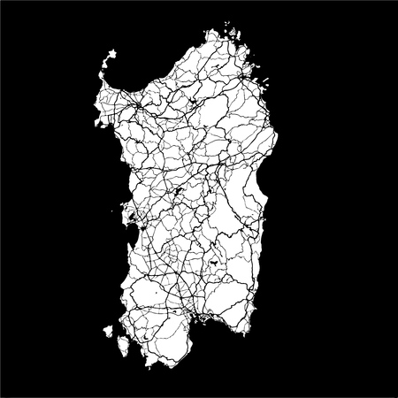 Sardinia, Island, Italy, Monochrome Map Artprint, Outline Version, ready for color change, Separated On Whiteのイラスト素材