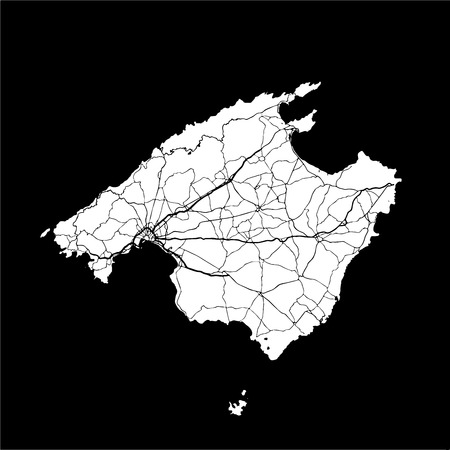 Mallorca Monochrome Map Artprint, Outline Version, ready for color change, Separated On Whiteのイラスト素材