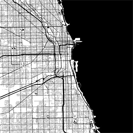 Chicago, USA, Monochrome Map Artprint, Outline Version, ready for color change, Separated On Whiteのイラスト素材