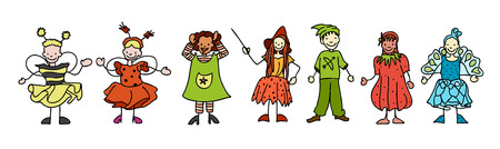 Group of sketched Kids celebrate Carnival, hand-drawn vector Artworkのイラスト素材