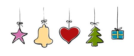 Christmas Sketched Colouful Decor Elements, hand-drawn vector sketch, Artworkのイラスト素材