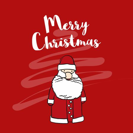 Merry Christmas Label with Santa and Tree on Red, hand-drawn vector sketch, Artworkのイラスト素材