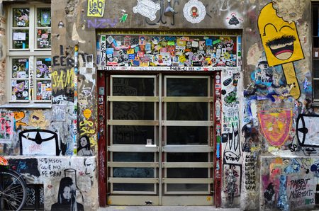 Berlin, September 22 2016: Graffiti on a backyard wall at chopper September 22 2016: in Berlin, Germany.のeditorial素材