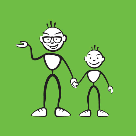 Man and boy explaining situation colored background, vector drawing on white backgroundのイラスト素材