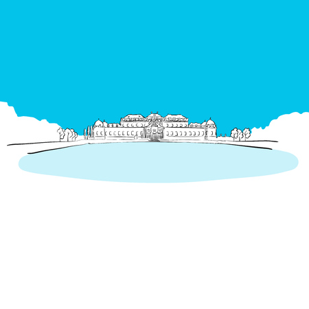 Schloss Bevedere, Vienna, Blue Series, Hand-drawn Vector Artworkのイラスト素材