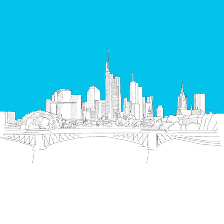 Frankfurt skyline, Blue Series, Hand-drawn Vector Artworkのイラスト素材