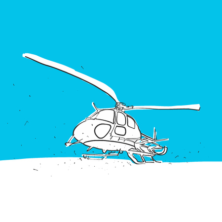 Helicopter sketch, Low perspective, Blue Series, Hand-drawn Vector Artworkのイラスト素材