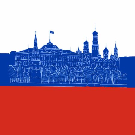 Kremlin Panorama in Russian flag, hand-drawn vector outline Artwork Iconのイラスト素材