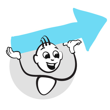 Stick figure series emotions - Man with arrow, Hand drawn Vector Artworkのイラスト素材