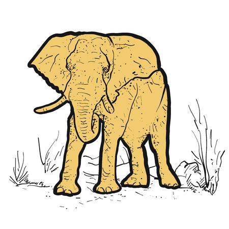 Elephant Outline dots colored yellow, Hand-drawn Vector Clipartのイラスト素材